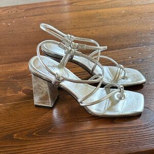 Marc Fisher Silver Strappy Block Heels